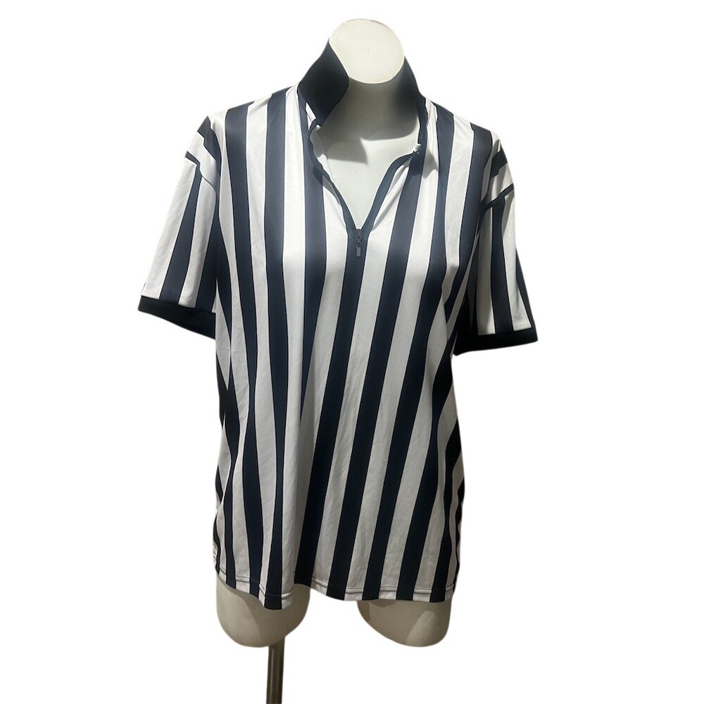 Referee Style Quarter-Zip Polo Shirt Unisex Adults Size L Black & White